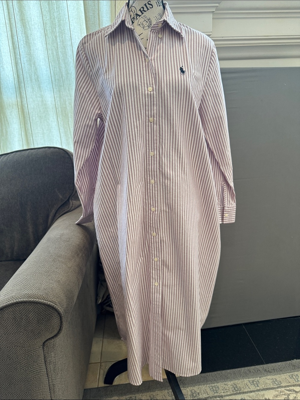 Ralph Lauren Pink and White Striped Button-Down Dress